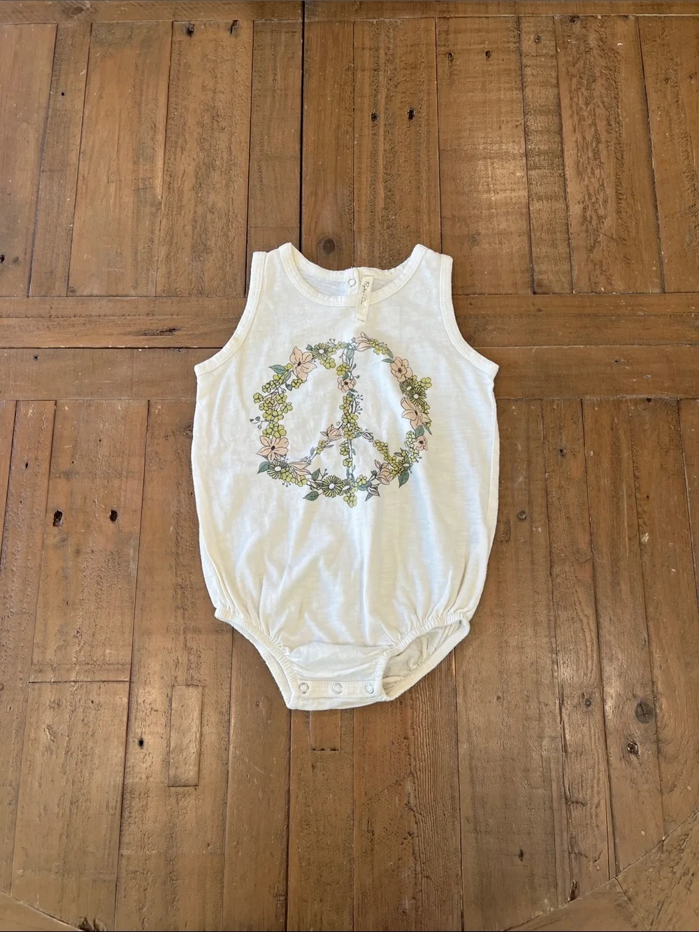 Rylee + cru cream floral peace sign print sleeveless romper 6-12 months